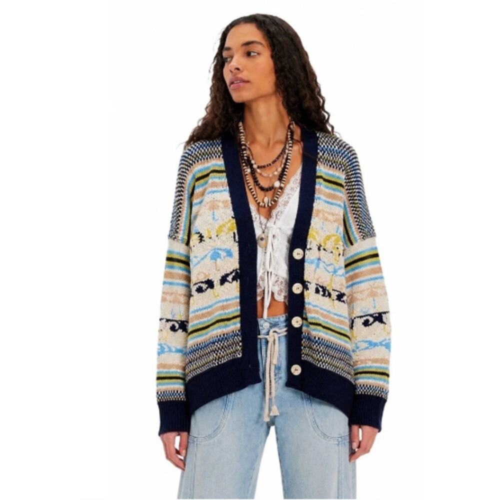FREE PEOPLE We The Free Umbrella Knit Cardigan Sweater Oversized Large NWT - Picture 3 of 12